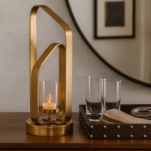 Lanterne à bougie en aluminium moderne, 17 pouces de haut, faite à la main, écologique, durable, décoration d'intérieur - Product Image 3