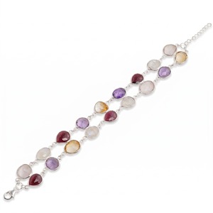 Amethyst Garnet Rose Quartz Citrine Multi <b>Gemstone</b> <b>Bracelet</b> 925 Sterling Silver Bezel Set Minimalist Adjustable Unisex Gift - Product Image 1