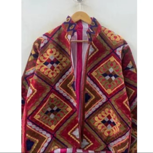 Bohemian Winter <b>Coat</b> Floral Suzani Embroidered Velvet Jacket Windproof Knitted Duster Cotton Floral Suzani Embroidered - Product Image 1