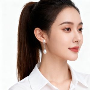 Natural 6.5-7mm Freshwater <b>Pearl</b> S925 Silver <b>Dangle</b> <b>Earrings</b> Aurora Flawless Water Droplet Style Long Niche Style Simple Earline - Product Image 1