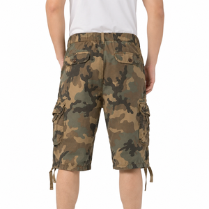 Shorts cargo pour homme à imprimé camouflage, taille mi-haute, fermeture à cordon de serrage, tissu peigné respirant 100% coton, shorts décontractés de style bermuda - Product Image 3