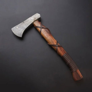ขวานเหล็กดามัสกัสพร้อมด้ามไม้และหุ้มด้วยหนัง - Product Image 4