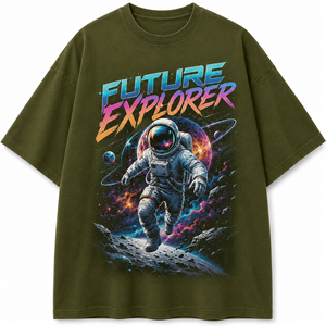 Camiseta Negra para Hombre Future Explorer Astronaut con Estampado por Transferencia Térmica, Manga Corta, Cuello Redondo, Corte Regular, Transpirable, 180g, Estilo Urbano - Product Image 1