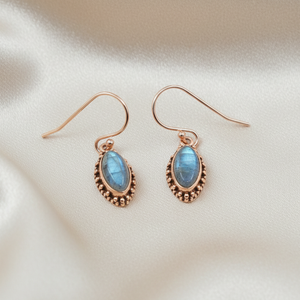 Pendientes de Labradorita Azul Fuego Natural, Plata de Ley 925, Chapados en Oro Rosa y Oro Amarillo, Hechos a Mano, Joyería Boho, Regalo - Product Image 6