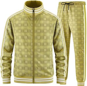 Men Plaid Tracksuit Full Length Zipper Fly Casual Autumn Polyester Cotton <b>Pants</b> Set With Side Pockets - Product Image 6