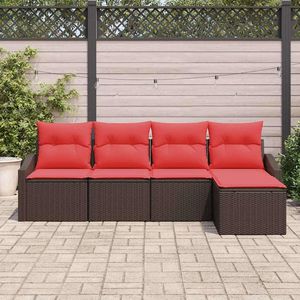 Juego de muebles de patio de ratán sintético marrón de 5 piezas con cojines, juego de sofás marrón - Product Image 3