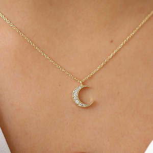 Collar de Plata 925 con Colgante Redondo Mini de Moda, Joyería Fina con Luna de Oro de 14K, Collar Mini Luna Creciente de Oro - Product Image 3