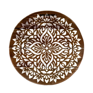 Plateau de service décoratif rond en bois avec motif floral mandala blanc, fait main, style rustique, pour la maison, la salle à manger, le café - Product Image 1