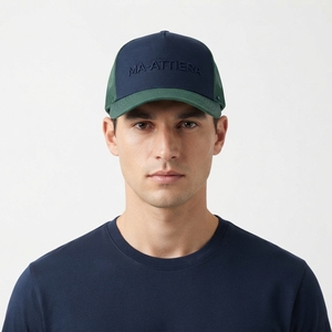 Men's Navy Green Trucker Cap Custom Embroidered Logo Mesh <b>Back</b> Baseball Hat Adjustable Outdoor Streetwear - Product Image 1