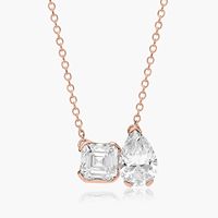 Collar con Colgante de Compromiso de Oro de 14K con Diamante Cultivado en Laboratorio Toi Et Moi, Corte Asscher en Forma de Pera, Color Blanco D, Certificado IGI, Chapado en Rodio