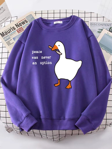 Sudaderas con capucha para mujer, nueva calidad, con estampado de ganso 'La paz nunca fue una opción', sudaderas cálidas con hombros caídos, sudaderas sencillas y suaves - Product Image 2