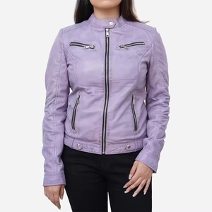 Blouson en cuir classique personnalisé pour femme, style motard, en véritable peau de mouton, coupe ajustée, vente en gros - Product Image 5