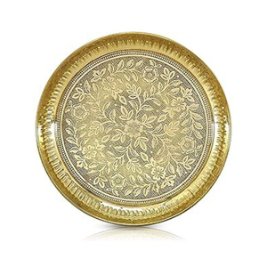 Plateau de service traditionnel indien en laiton gravé à la main, design fabuleux, décoration marocaine, prix de gros - Product Image 1