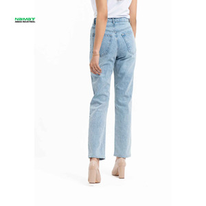 Pantalones Cargo de Mezclilla de Pierna Ancha para Mujer, Cintura Alta, Azul Claro, Jeans Rectos de Mezclilla, Pantalones de Corte Relajado con Múltiples Bolsillos - Product Image 1
