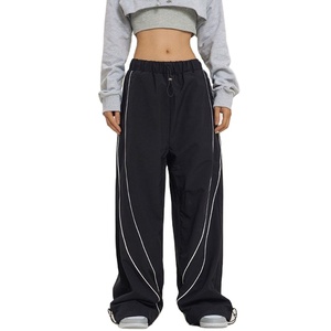 Customized Women Wide Leg Sporty Piping <b>Jogger</b> Pants Baggy Parachute Stripe <b>Nylon</b> Striped Plain Dyed Casual <b>Jogger</b> Pants - Product Image 3