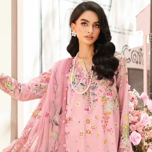 Robe de soirée pour femmes en rayonne écologique brodée, design traditionnel, ensemble shalwar kameez en tissu lawn pour les mariages et les fêtes - Product Image 1