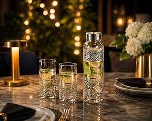 Bouteille d'eau en verre vintage personnalisée avec couvercle pour la consommation à la maison, au bureau et en extérieur - Product Image 1