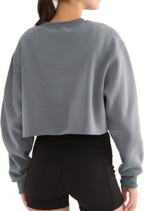 Sweat-shirt en molleton vert pour femme, col rond, épaules tombantes, manches longues, couleur unie, décontracté, tricoté, éco-responsable, pour l'automne - Product Image 5