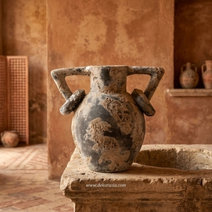 Apuntar Rustic Distressed Charcoal Grey <b>Ceramic</b> Amphora <b>Vase</b> Handcrafted Earthenware Ring Handle Jar Decorative Tabletop <b>Vase</b> - Product Image 5