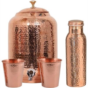 Ensemble Matka Ayurvédique en Cuivre Pur Martelé avec Robinet en Laiton, Pot Distributeur d'Eau, Bouteille et Verres pour la Maison et le Bureau - Product Image 4