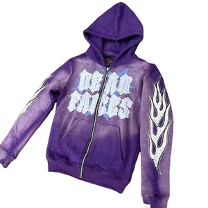 Sudaderas con capucha lavadas con cremallera de algodón de rizo francés para hombre, ropa de calle transpirable, parche bordado desgastado personalizado para invierno - Product Image 6