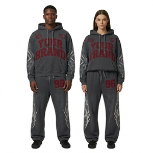 Custom Sun Faded Tracksuit <b>Men's</b> Enzyme Wash Heavyweight Fleece Hoodie and Sweatpants Set Vintage Soft Fabric Urban Jogger Suit - Product Image 2