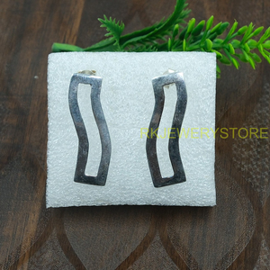 925 Sterling <b>Silver</b> Wavy Rectangle <b>Stud</b> Earrings Minimalist Geometric Modern Handmade Jewelry For Women Unisex Christmas Gift - Product Image 5