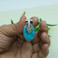 Grand collier pendentif en pierres précieuses turquoise bleue et quartz rose, en argent sterling 925, grand bijou en pierre, cadeau pour femme