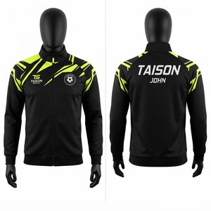 Chaqueta de Entrenamiento de Fútbol Unisex, 330g, Forro Polar de Poliéster, Negro Verde Neón, Cierre Completo, Ropa Deportiva Personalizada por Sublimación, Ropa de Equipo Impermeable - Product Image 1