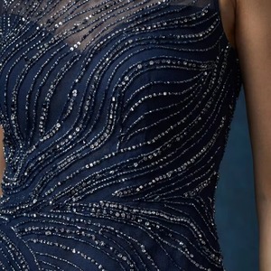 Vestido de Noche Azul Marino de Lujo con Cuentas Hechas a Mano, Sin Mangas, Vestido Formal, Venta al Por Mayor, Fabricante - Product Image 2