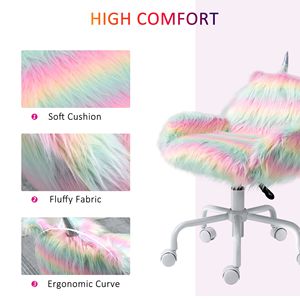 Sedia da Ufficio Direzionale in PU Stile Unicorno Soffice con Braccioli Girevoli Arcobaleno, Ruote in Nylon e Schienale Medio, Sedia da Ufficio Colorata per Vanity - Product Image 5
