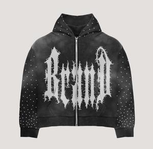 Factory Manufacture Cut & <b>Sew</b> Custom Design Flared Sweat suits 100% Organic Cotton Distressed Embroidery Rhinestone Tracksuits - Product Image 2