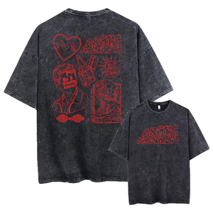 T-shirt personnalisé pour homme en coton épais délavé à l'acide avec strass, coupe oversize et carrée, col rond, design avant streetwear, style urbain - Product Image 5