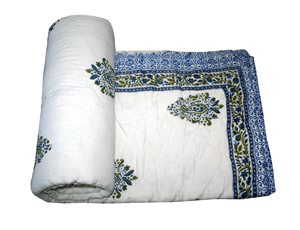 Lote al por mayor de mantas reversibles con estampado floral a mano, borde a rayas verde y azul, para todas las estaciones, 100% algodón, estilo tradicional Silkgram - Product Image 2