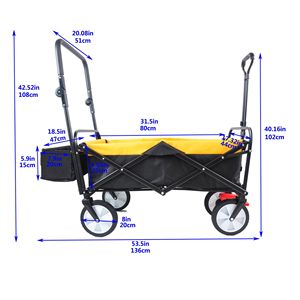 Heavy-Duty Adjustable Handles Portable <b>Folding</b> Garden <b>Wagon</b>-Outdoor Utility Cart with Drink Holder for Camping - Product Image 6