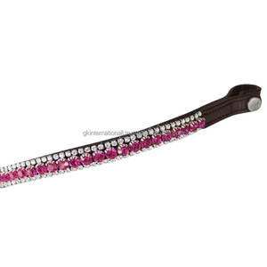 Bandeau de tête pour cheval en cuir italien artisanal, décoré de cristaux Lux fuchsia, chaîne scintillante, bandeau de tête pour bride - Product Image 2