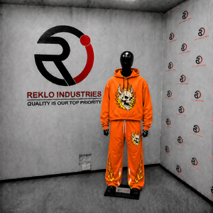 <b>Orange</b> Flame Skull Tracksuit Men Streetwear <b>Hoodie</b> And Jogger Set Gothic Fire Graphic Two Piece Outfit Oversized Pullover Sweats - Product Image 3