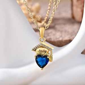 Collares de Graduación BOJ 02, Forma de Flecha Universitaria, Piedra de Nacimiento, Nombre Personalizado, Plata de Lujo, Certificado, 5 Gramos, para Graduación Personal - Product Image 2