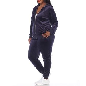 Conjunto Deportivo de Terciopelo Azul Marino para Mujer, Talla Grande, con Capucha, Pantalones Largos de Color Sólido, Casuales, con Bolsillos Laterales y Cierre de Cremallera, para Otoño - Product Image 4