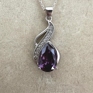 Collier Goutte d'eau en Améthyste, Pierre de Naissance de Février, Bijoux en Argent Sterling NIKHIL GEMS, Vintage, Fiançailles, Rajasthan, Vente en Gros - Product Image 4