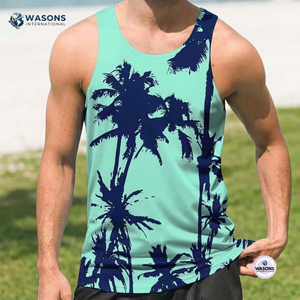 WASONS INTERNATIONAL Débardeur pour homme, imprimé palmiers, séchage rapide, col rond, style décontracté, 100 % polyester, impression par sublimation - Product Image 1