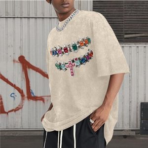 Camiseta de forro polar para hombre, oversize, de corte holgado, hombros caídos, manga corta, informal, de algodón, estilo streetwear, top oversize para hombre. - Product Image 3