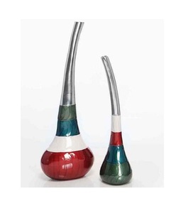 Juego de 3 jarrones de mesa de metal de diseño moderno, hechos a mano, decorativos, con acabado en rojo, marrón y plateado, para diseño de interiores del hogar. - Product Image 3