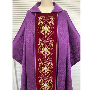 Chasuble en tissu jacquard violet avec broderie dorée et étole, sur mesure, nouveau design, haute qualité, chasuble brodée 2026 - Product Image 3
