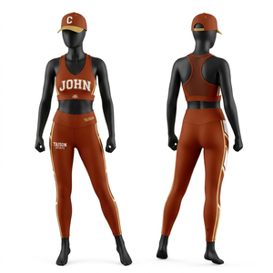 Conjunto deportivo para mujer, leggings de poliéster y spandex GSM y sujetador deportivo, paneles en contraste verde neón, logotipo sublimado que absorbe la humedad - Product Image 2