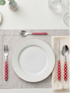 Ensemble de couverts en acier inoxydable à poignée florale, 4 pièces, passe au lave-vaisselle, design fleurs rouges et blanches, couverts de fête - Product Image 5