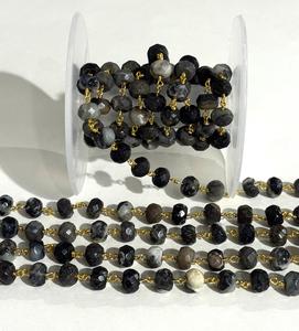 Cadena de cuentas de piedra natural dendrítica de 8 mm, cadena de rosario envuelta en alambre chapado en oro, suministros para hacer joyas DIY - Product Image 5