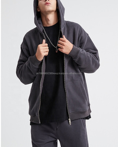 Wholesale 400gsm Fleece Full Double Zip No Drawstring Hoodie <b>Black</b> Zip Hoodie with Puff Printing Winter OEM Zipper Hoodie - Product Image 4