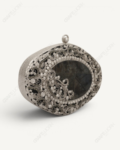 Natural Labradorite Gemstone <b>Clutch</b> | Handmade <b>Silver</b> Filigree Minaudiere | Luxury Bridal Wedding Evening Bag for Women Oval bag - Product Image 2