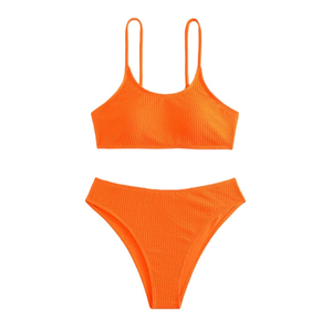 Ensemble de bikini texturé et respirant pour femme - Maillot de bain 2 pièces à col halter avec motif uni écologique - Product Image 2